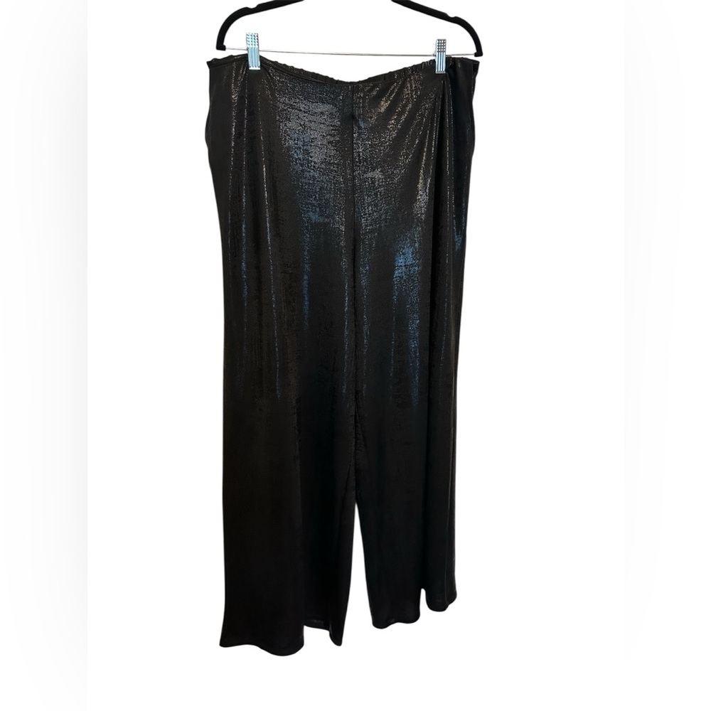 Forever 21 Women's Pants 2X Stretch Crop Black Wide Leg Shiny Elastic Formal